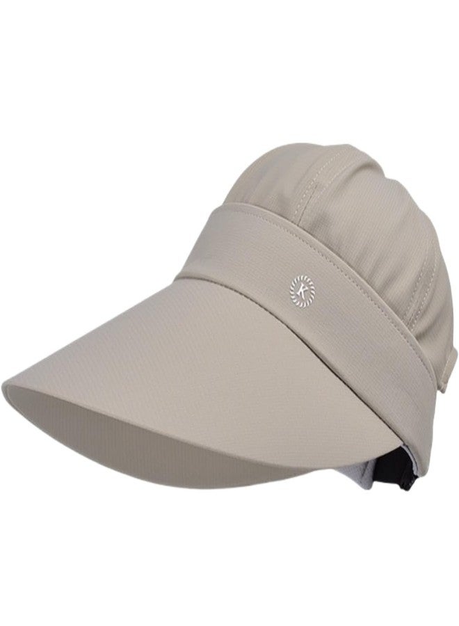 VesipaFly Women Sun Hats Detachable Wide Brim Sun Protection UPF 50+ Packable 2 in 1 Summer Beach Visor Cap (Khaki) - Image 2